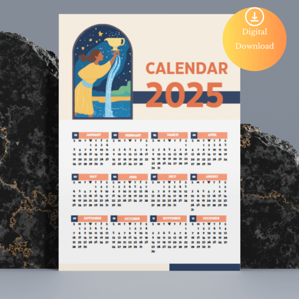 2025 Digital Aquarius One Page Calendar