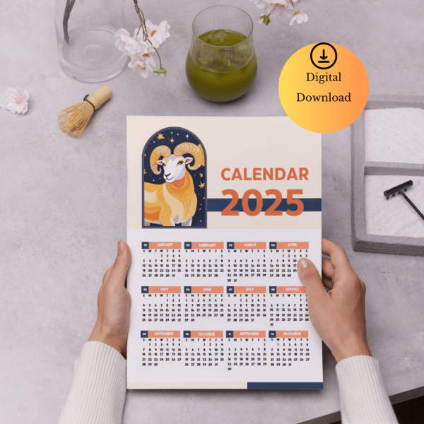 2025 Digital Aries One Page Calendar