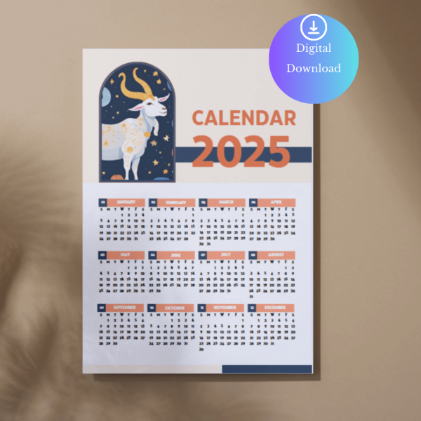 2025 Digital Capricorn One Page Calendar