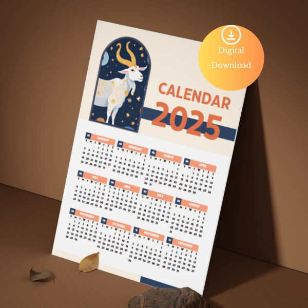 2025 Digital Capricorn One Page Calendar