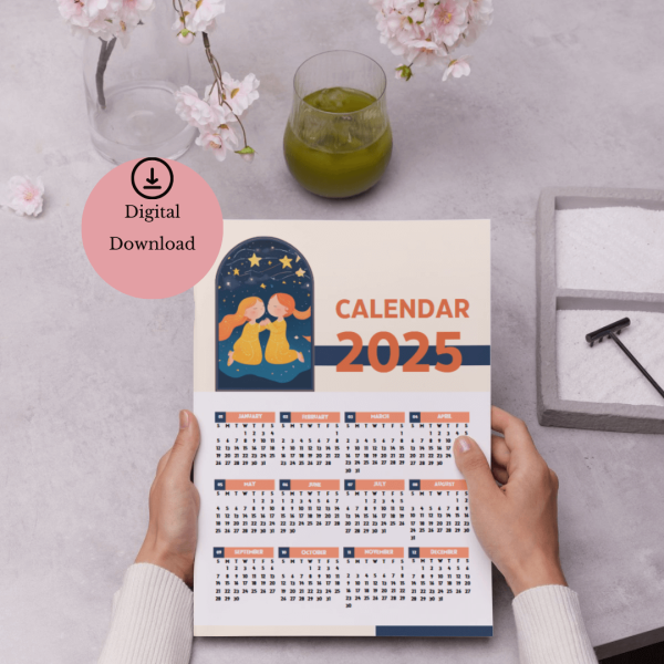 2025 Digital Gemini One Page Calendar