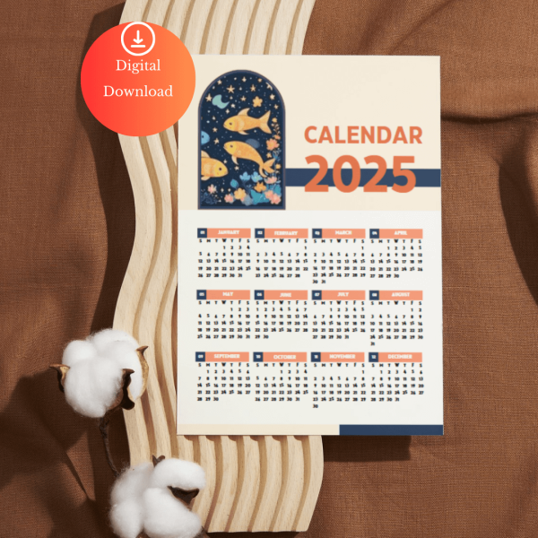 2025 Digital Pisces One Page Calendar