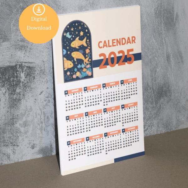 2025 Digital Pisces One Page Calendar