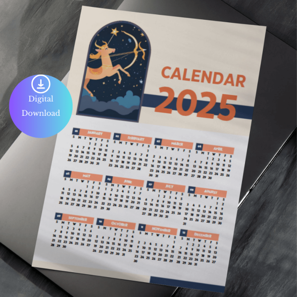 2025 Digital Sagittarius One Page Calendar