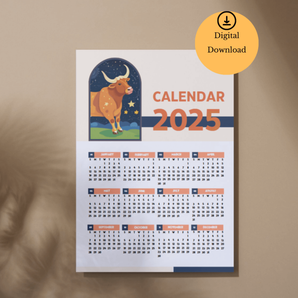 2025 Digital Taurus One Page Calendar