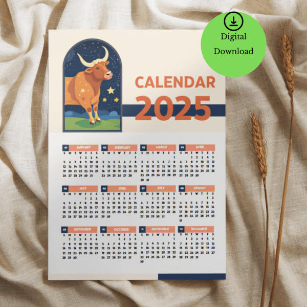 2025 Digital Taurus One Page Calendar