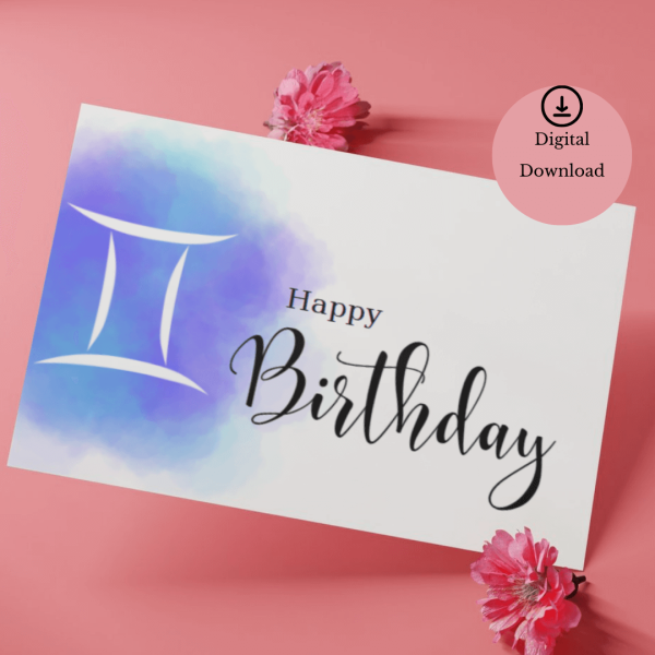 Digital Gemini Sign Happy Birthday Card