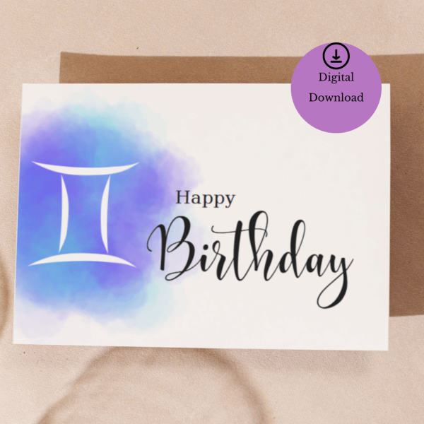 Digital Gemini Sign Happy Birthday Card