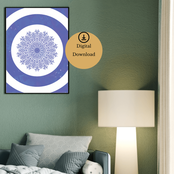 Tranquil Mandala – A3 Digital Poster with Blue & Purplish Hues 3
